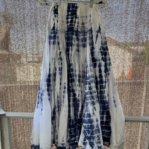 Now And Then Skirt Womens Medium Blue/white Maxi Boho Bubble Tie Dyed Flared - Picture 1 of 9